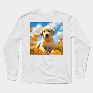 California Poppy Labrador Retriever Puppy Long Sleeve T-Shirt